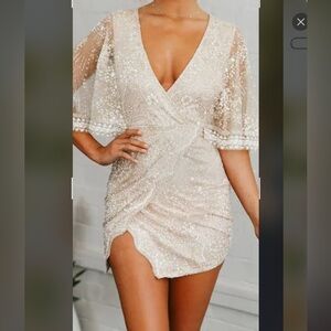 Hello Molly Cream Sequin Mini Dress